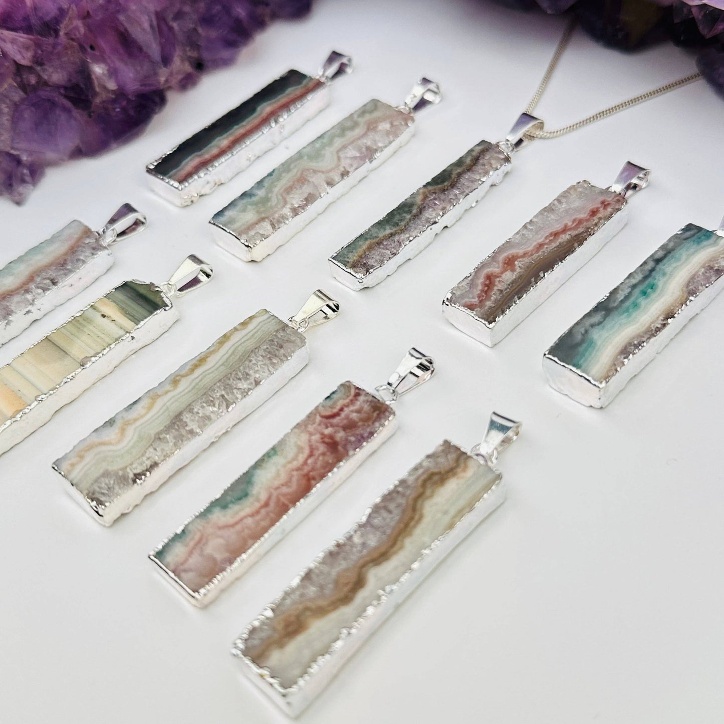 Amethyst Slice Crystal Pendant with Silver Edges