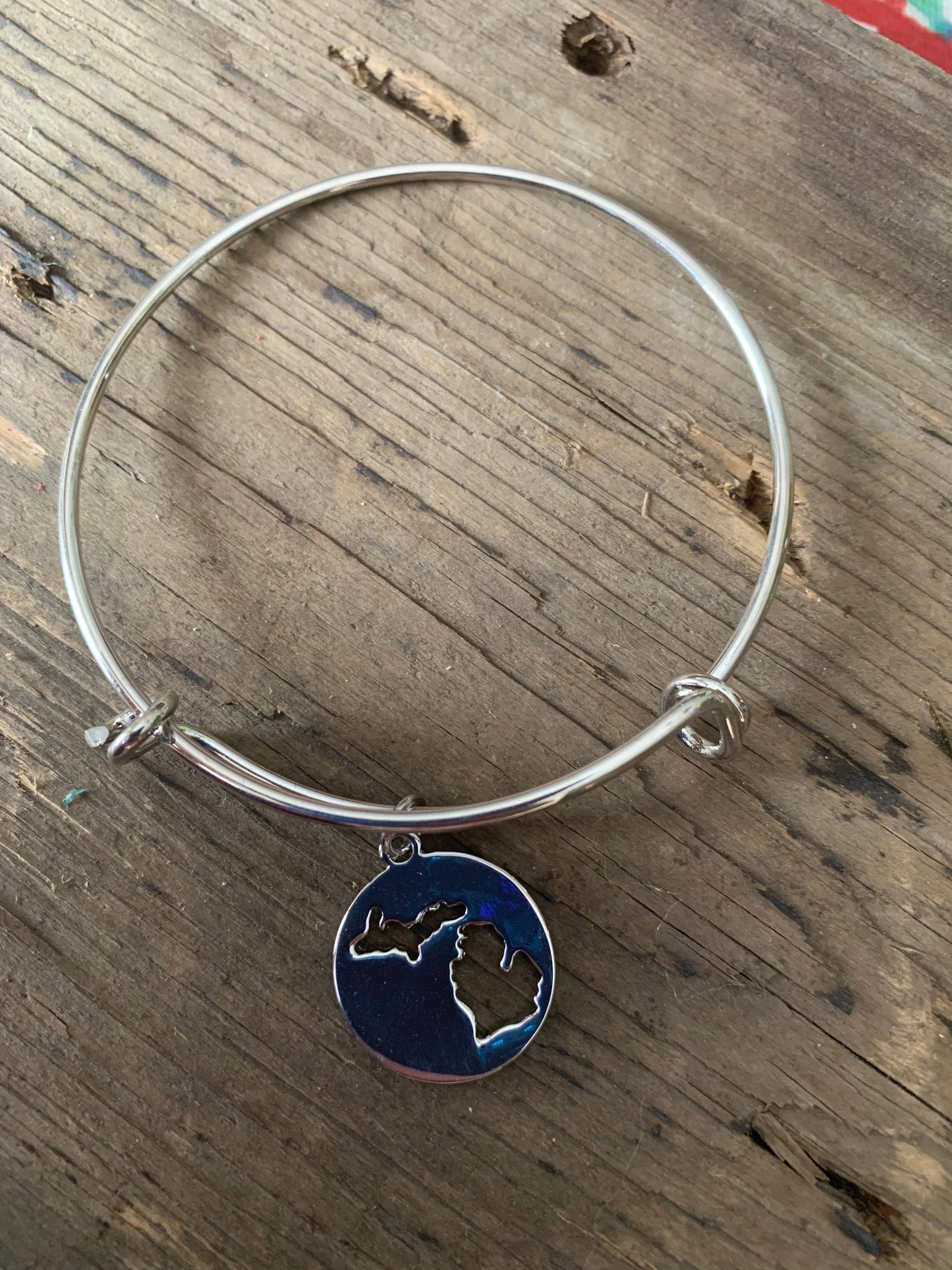 Silver Round Michigan Charm Bracelet