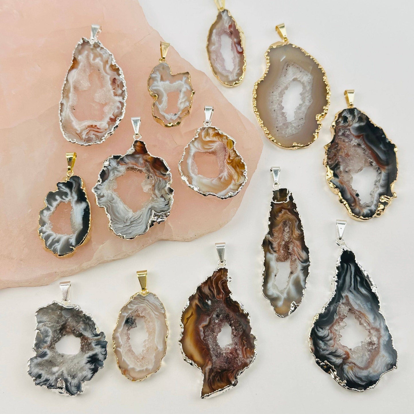 Agate Occo Geode Druzy Slice Pendant - Crystal Geode