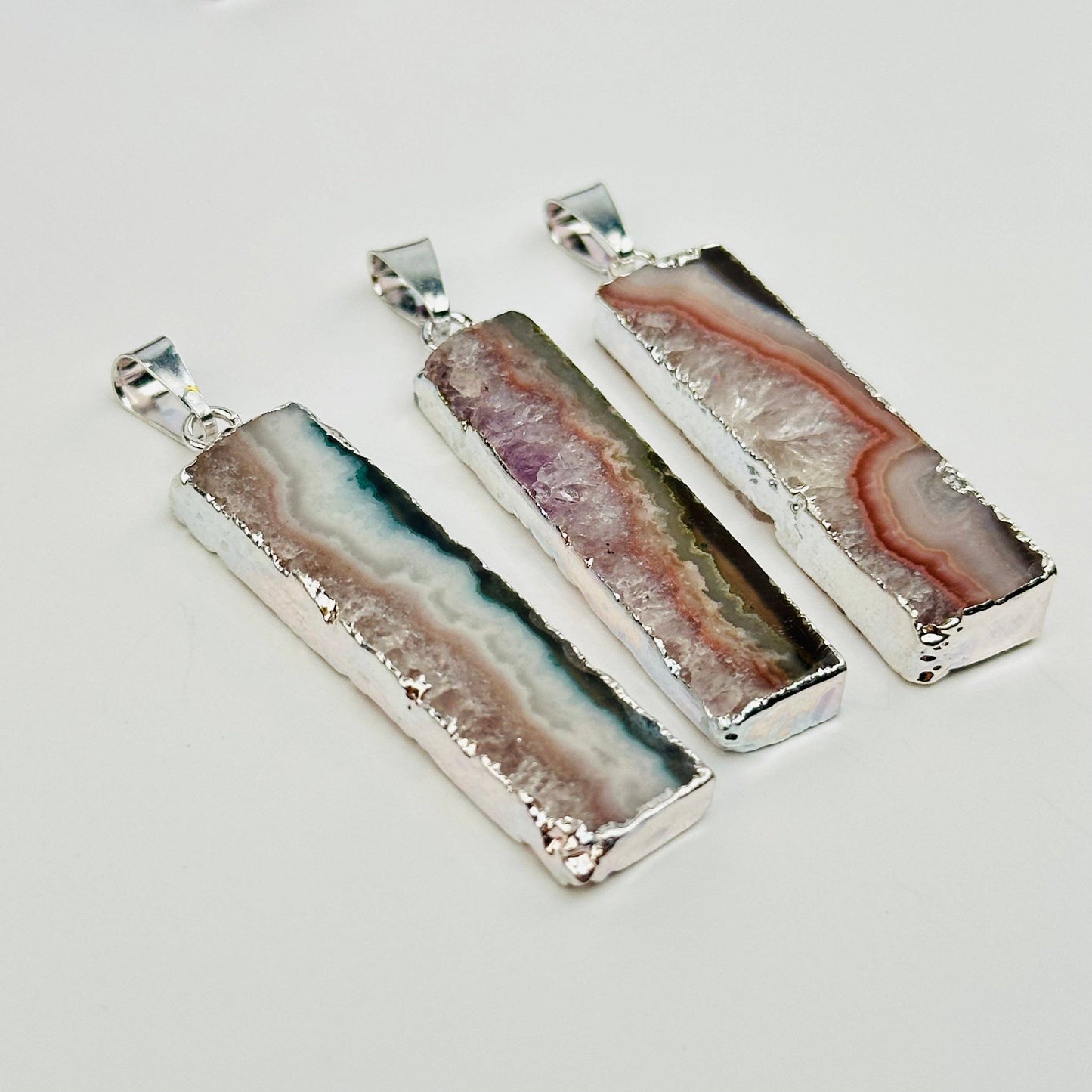 Amethyst Slice Crystal Pendant with Silver Edges
