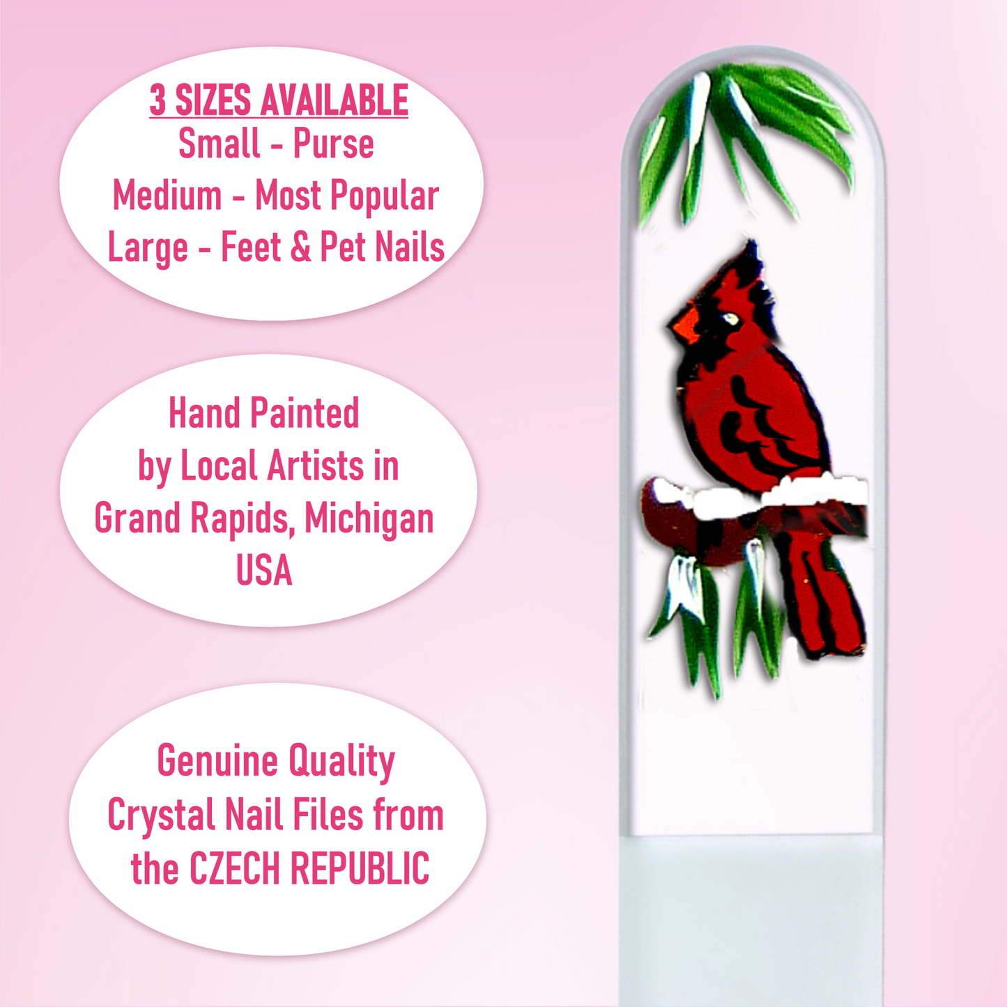 Cardinal Bird Snow Hand Painted Czech Crystal Nail File