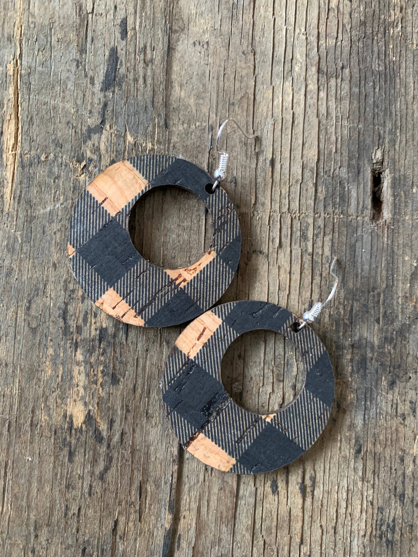 Black Buffalo Check Cork Earrings