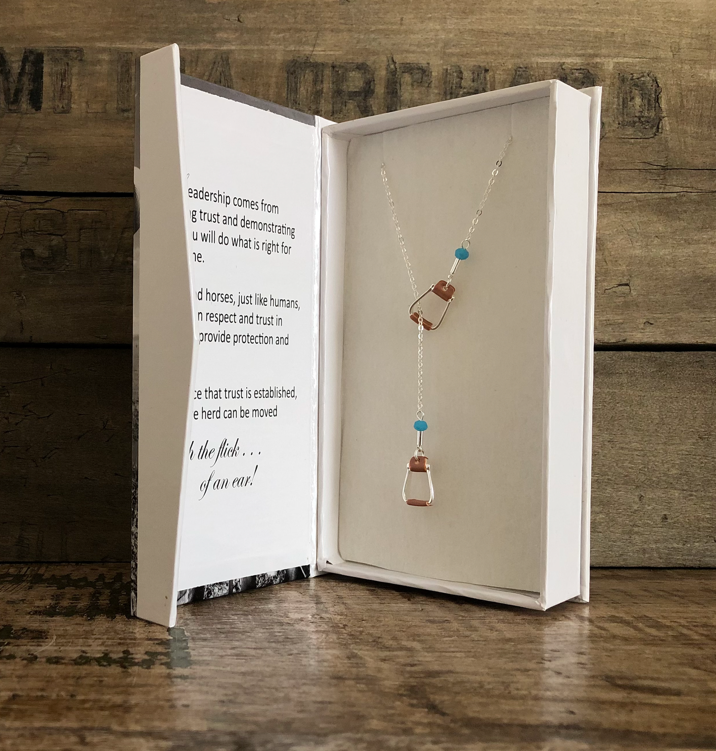 Saddle Stirrup Necklace w/AQUA Bead Jewelry