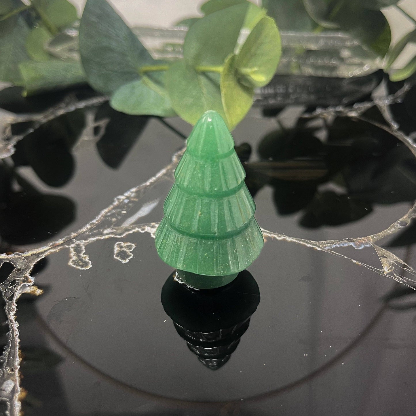 Green Aventurine Christmas Tree Carving (Smooth)