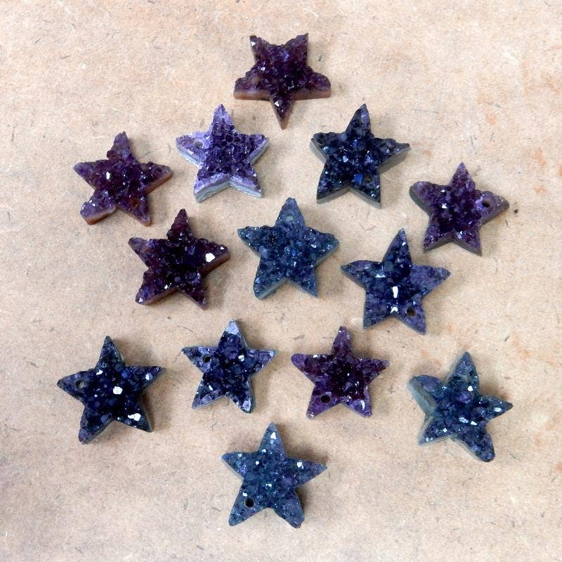 Crystal Star Druzy -Amethyst Druzy Cabochon - Drilled Bead -