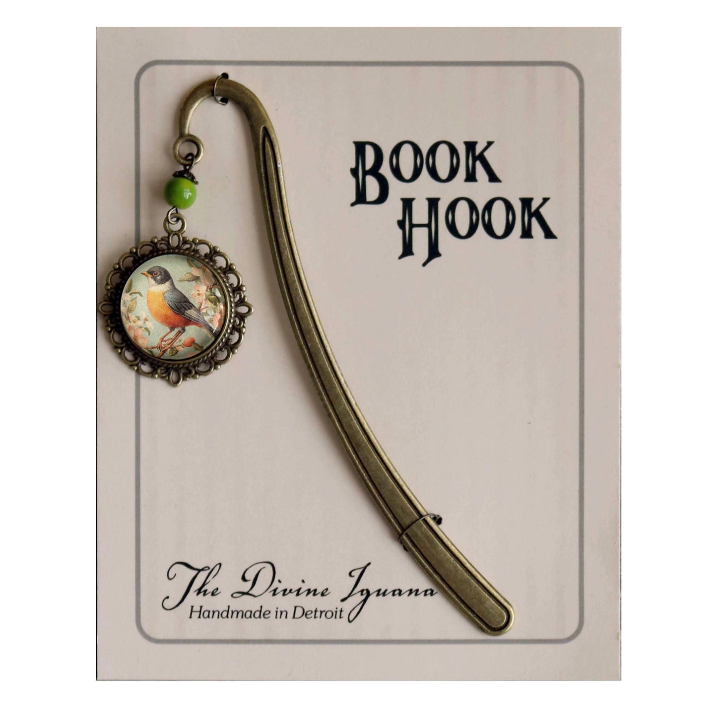 Vintage Robin Bronze and Glass Spring Bookmark
