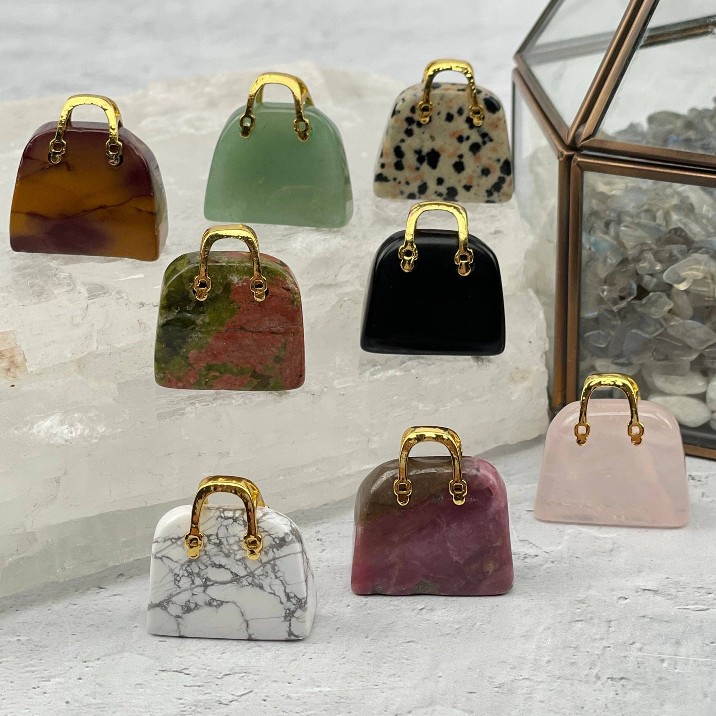 Crystal Gemstone Purses with Gold Tone Handles