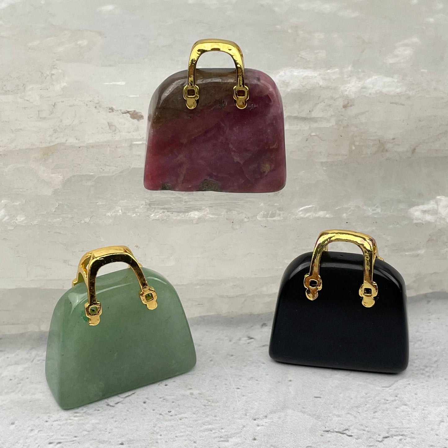 Crystal Gemstone Purses with Gold Tone Handles