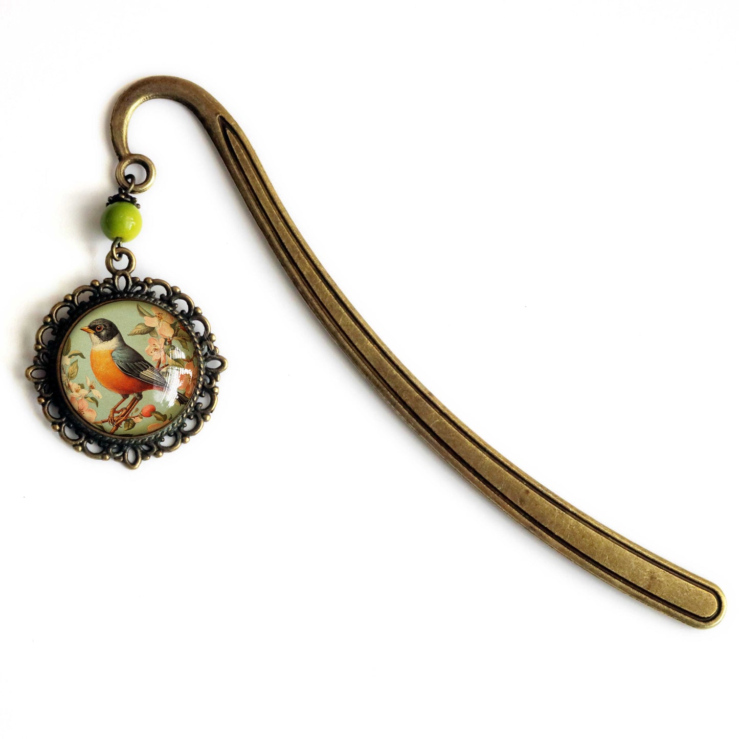 Vintage Robin Bronze and Glass Spring Bookmark