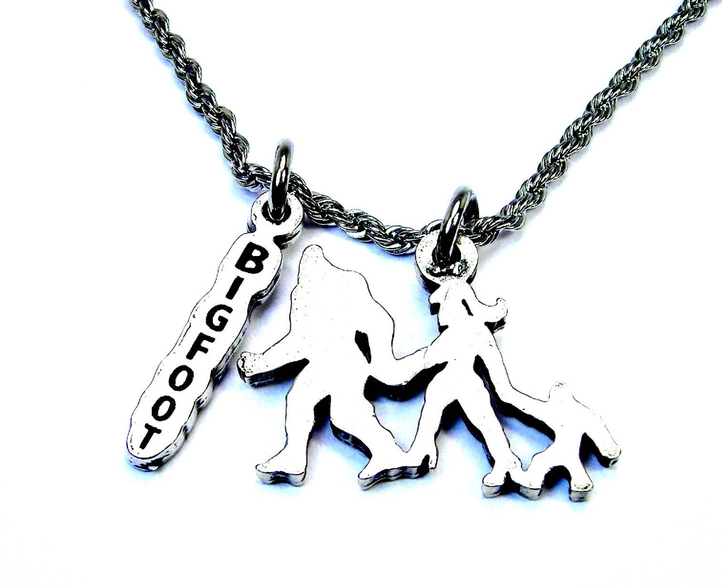 Bigfoot family Sasquatch 2 Charm Necklace Myth big foot