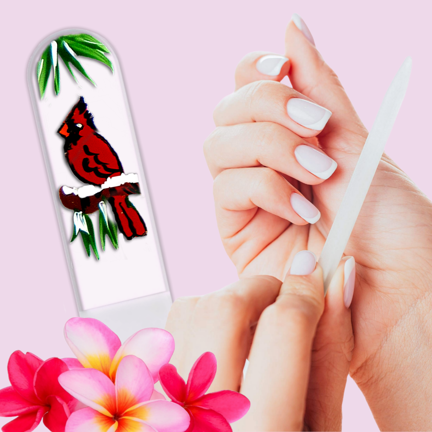 Cardinal Bird Snow Hand Painted Czech Crystal Nail File