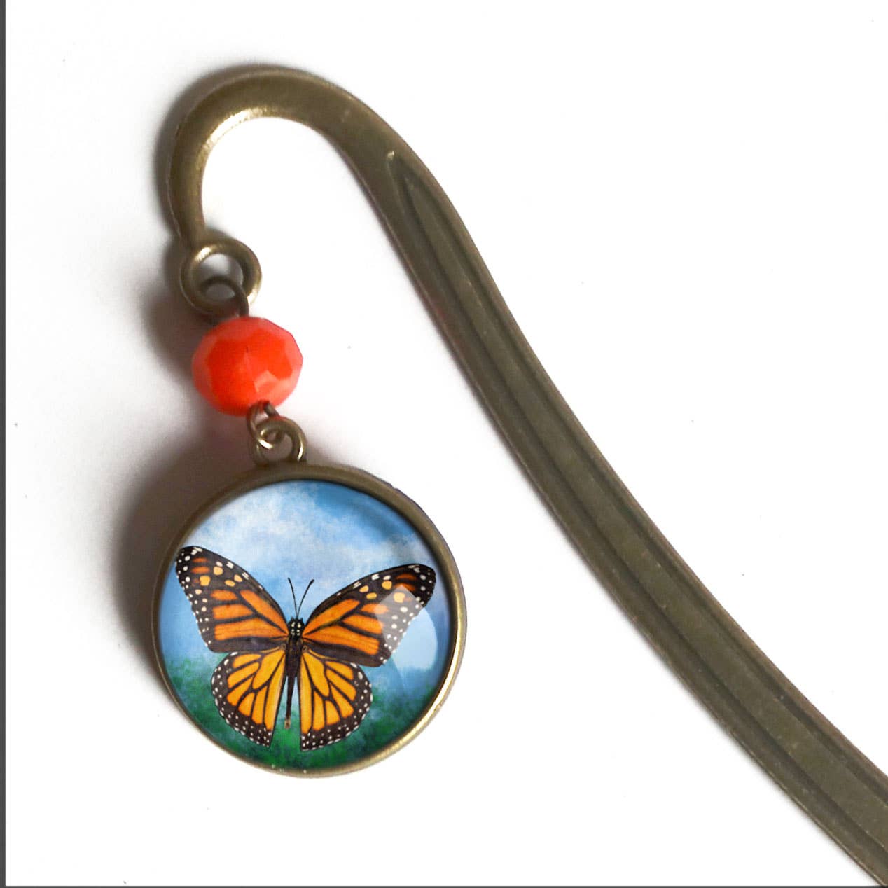 Monarch Butterfly Bronze and Glass Cabochon Bookmark