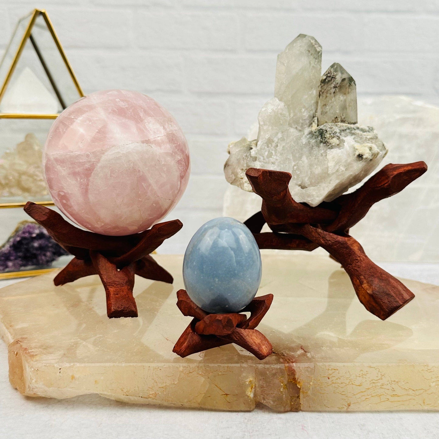 Wood Cobra Crystal Stand - Cluster Holder - You Choose Size