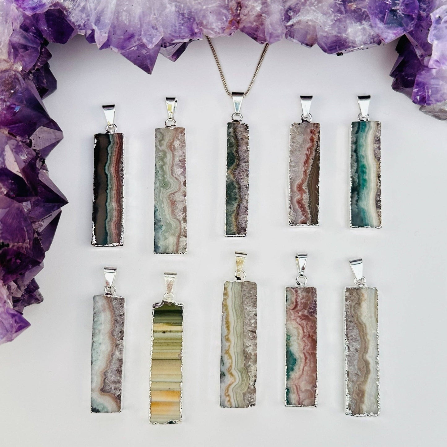 Amethyst Slice Crystal Pendant with Silver Edges