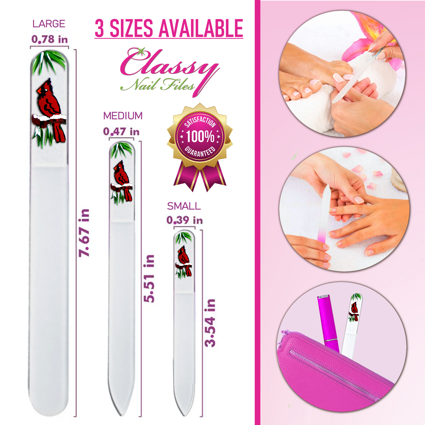Cardinal Bird Snow Hand Painted Czech Crystal Nail File