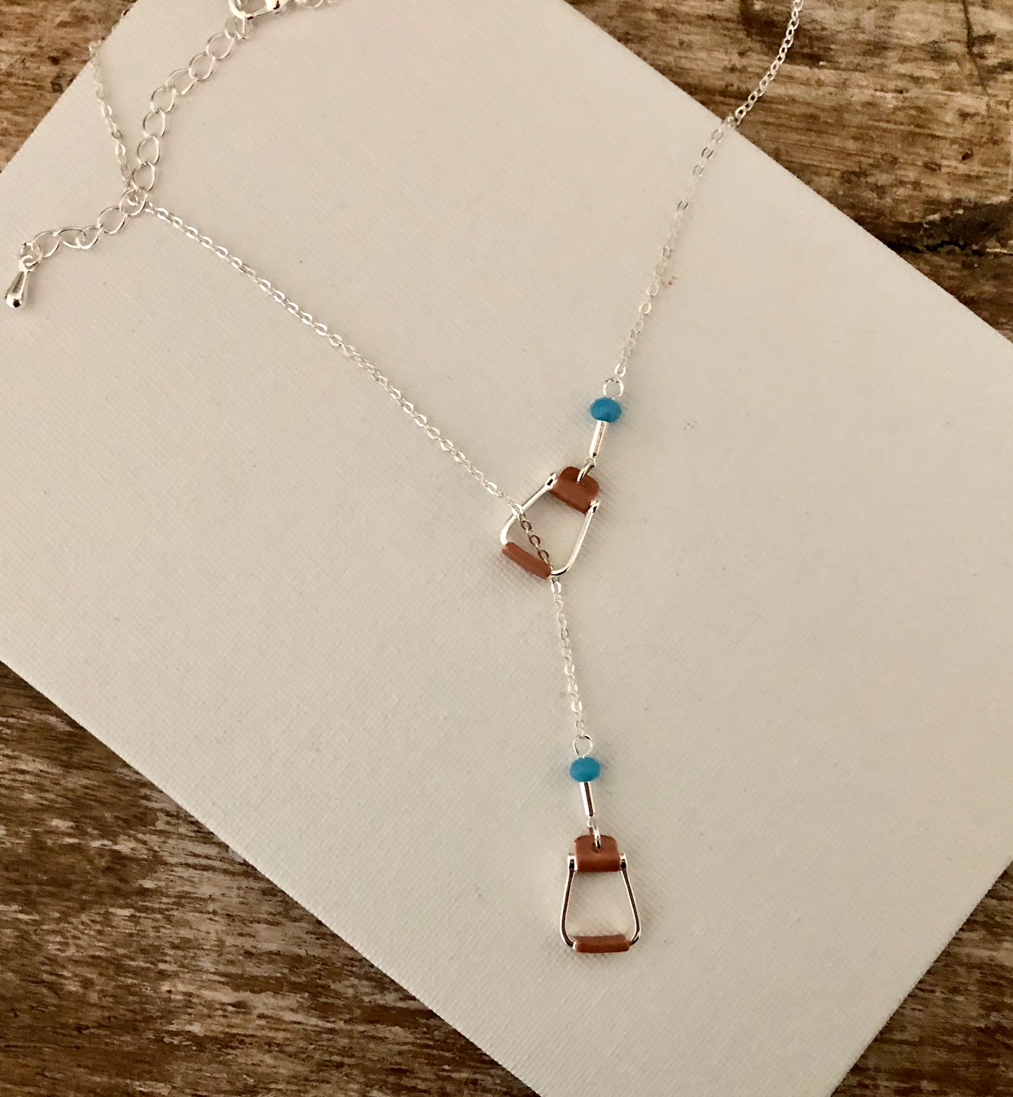 Saddle Stirrup Necklace w/AQUA Bead Jewelry