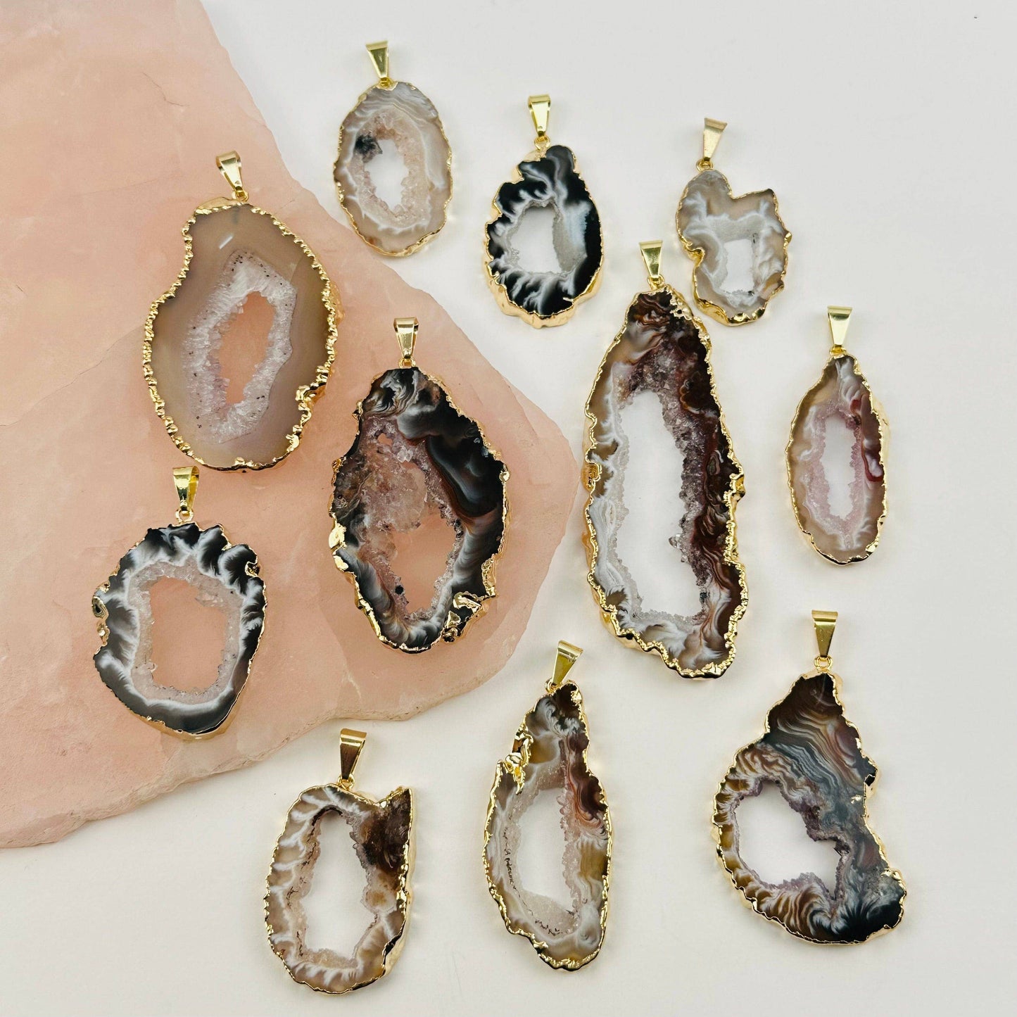 Agate Occo Geode Druzy Slice Pendant - Crystal Geode
