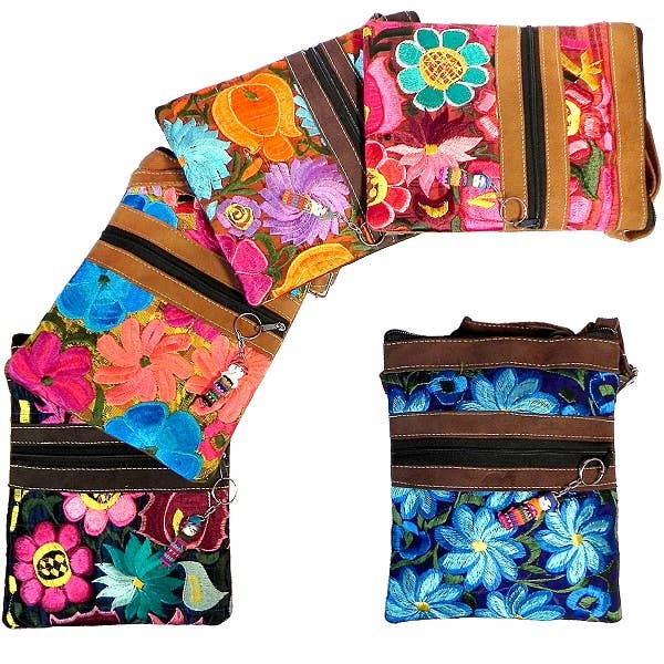 Embroidered Floral Leather Esme Crossbody Purse Passport Bag