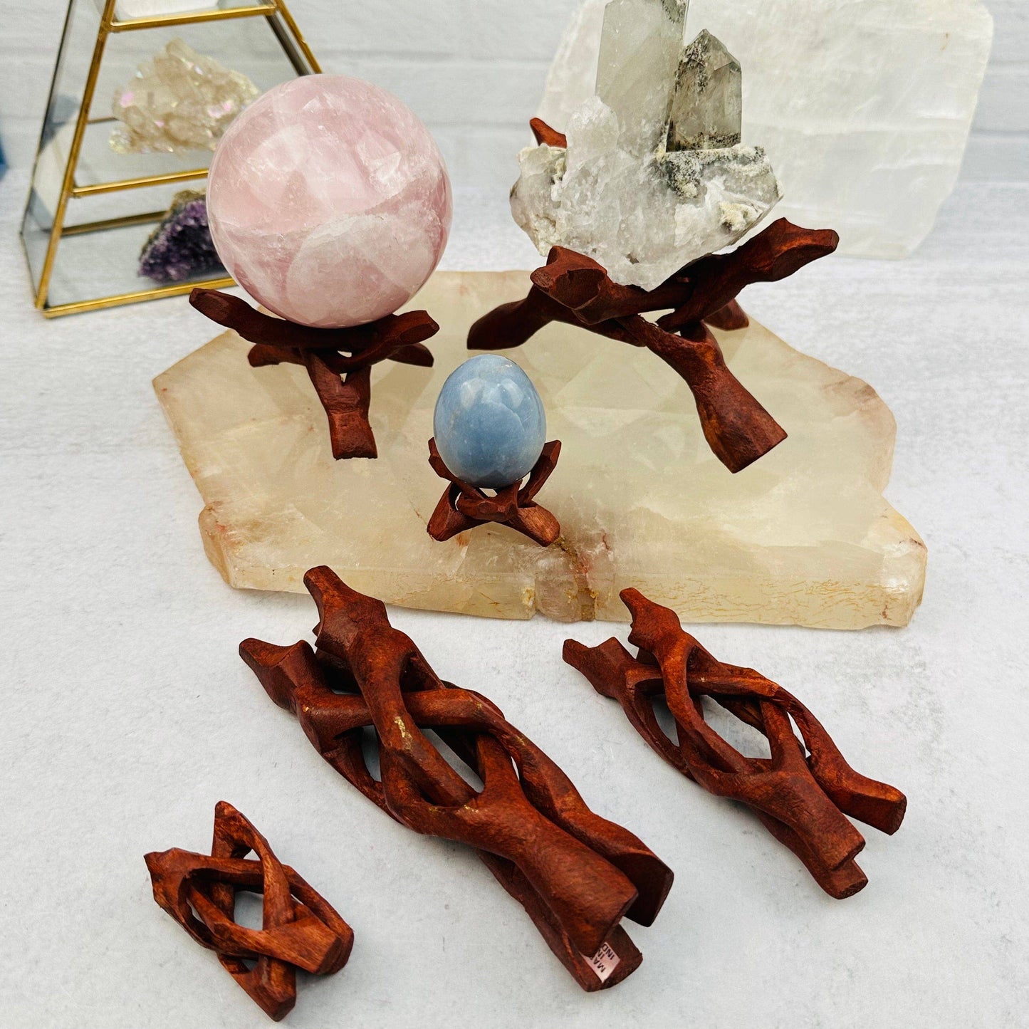 Wood Cobra Crystal Stand - Cluster Holder - You Choose Size