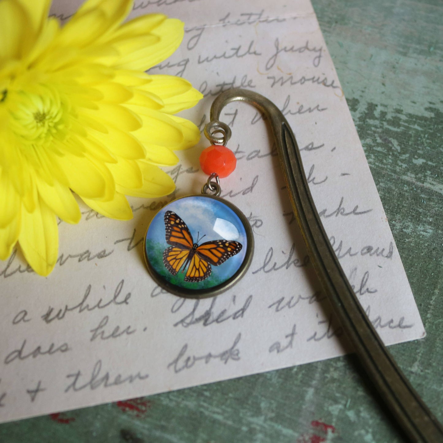 Monarch Butterfly Bronze and Glass Cabochon Bookmark