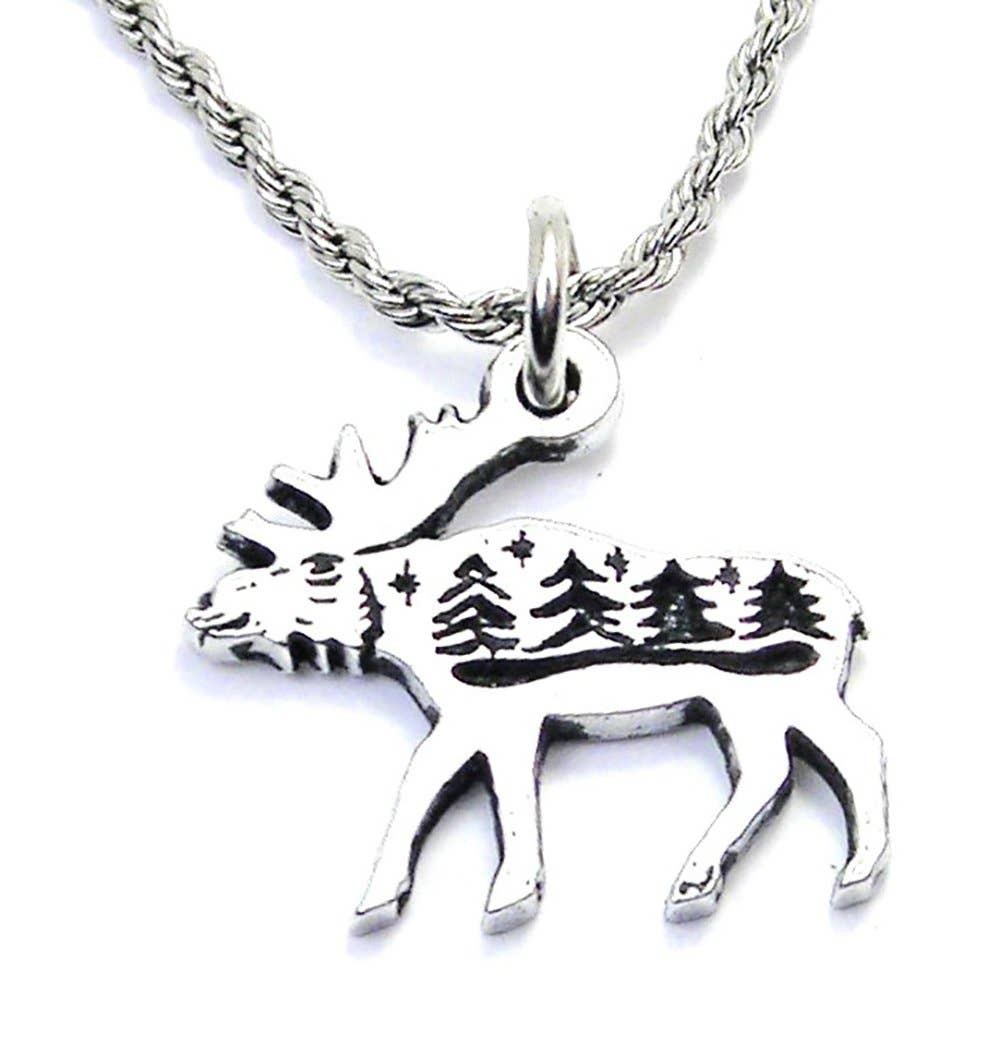 Moose With Scenery Single Charm Necklace Animals Hunting