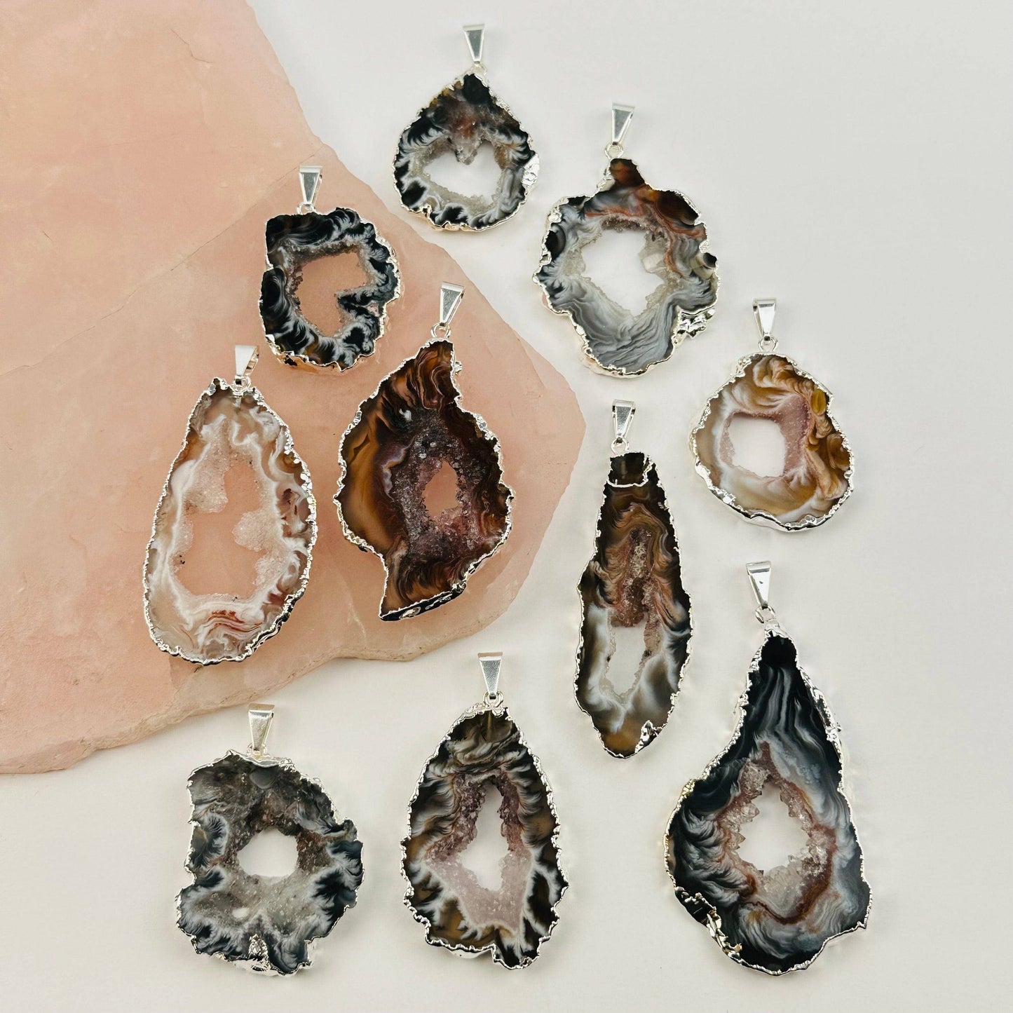 Agate Occo Geode Druzy Slice Pendant - Crystal Geode