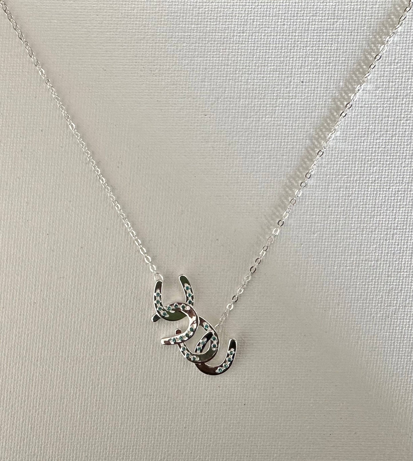 Horseshoes with AQUA cascadaing/Petite Necklace Jewelry