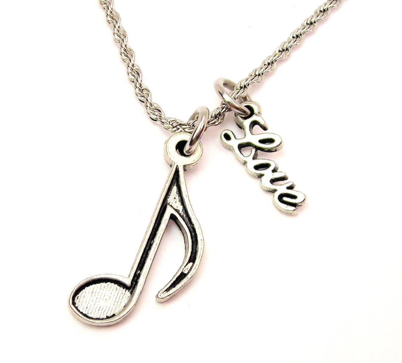 Quaver Music Note 20" Rope Necklace With Love Accent