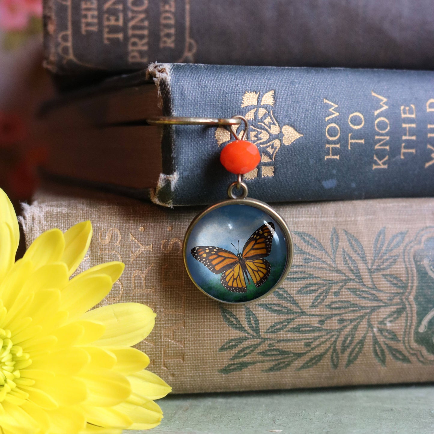Monarch Butterfly Bronze and Glass Cabochon Bookmark