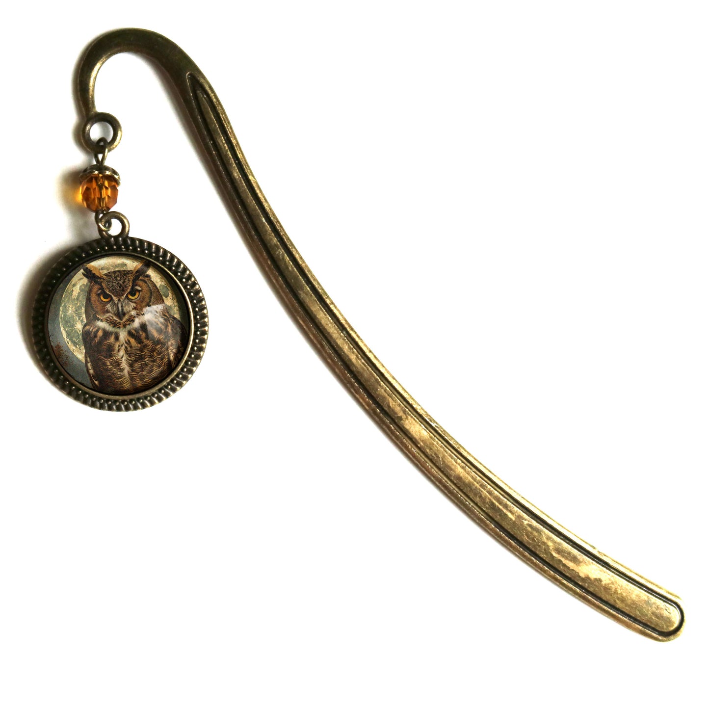 Victorian Owl Bronze and Glass Cabochon Bookmark
