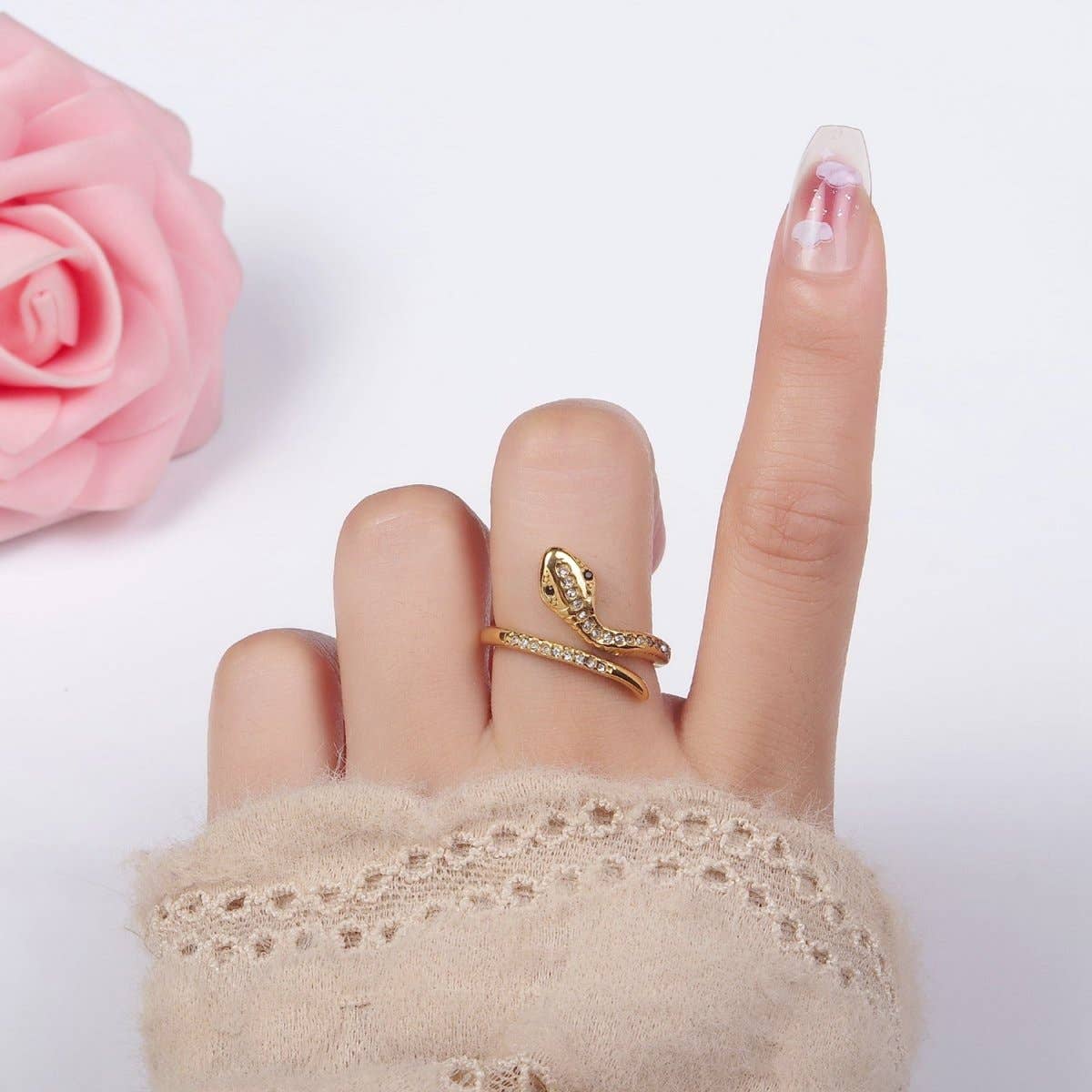 Stainless Steel Micro Paved CZ Serpent Snake Wrap Ring | U044 U045