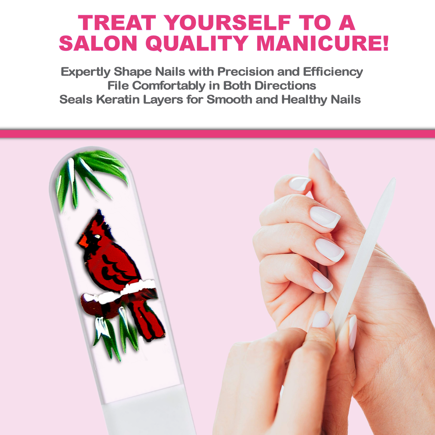 Cardinal Bird Snow Hand Painted Czech Crystal Nail File