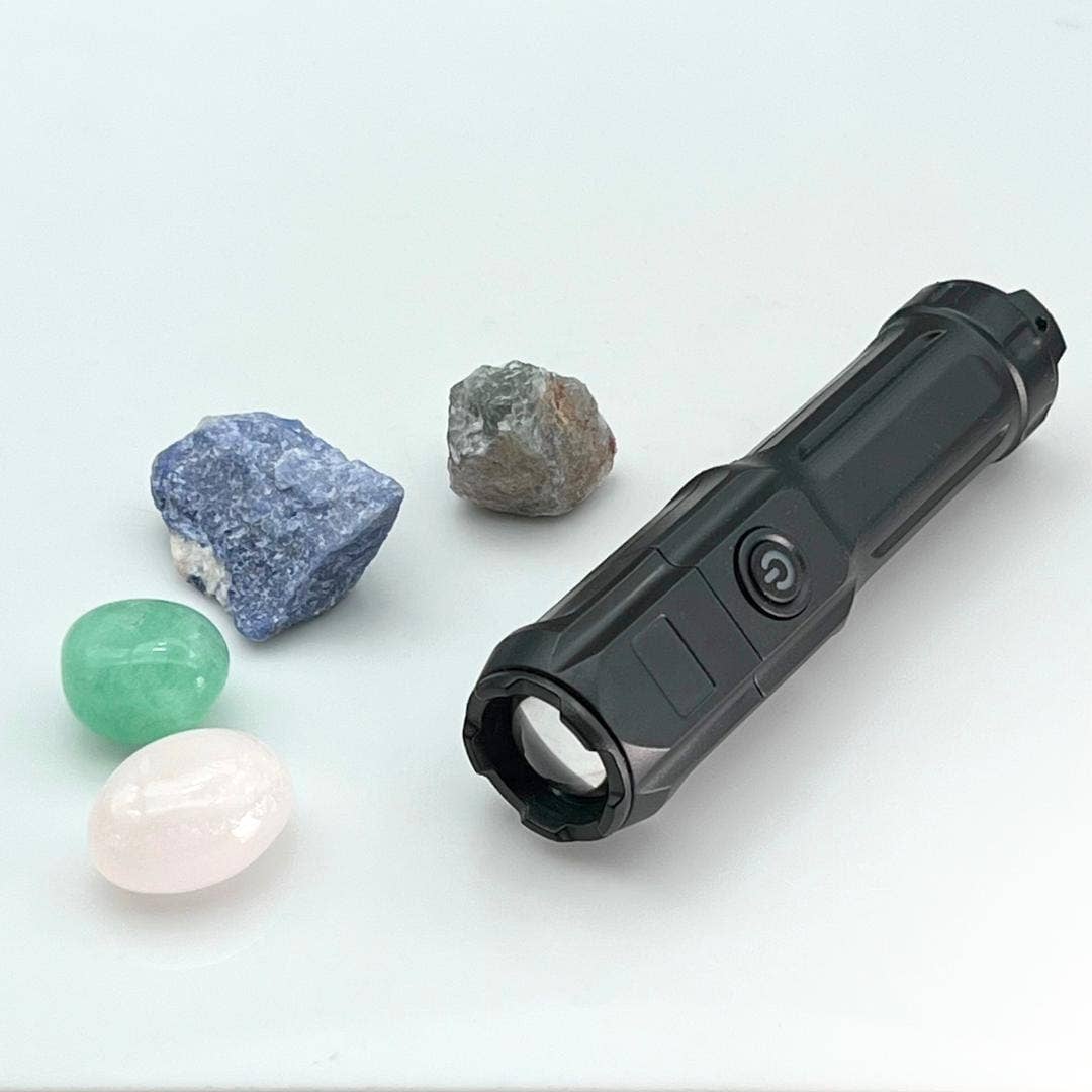 Rechargeable UV Flashlight 365nm with Starter Collection of UV Reactive Gemstones