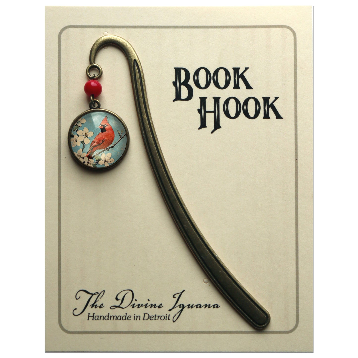 Vintage Cardinal Bronze and Glass Bookmark