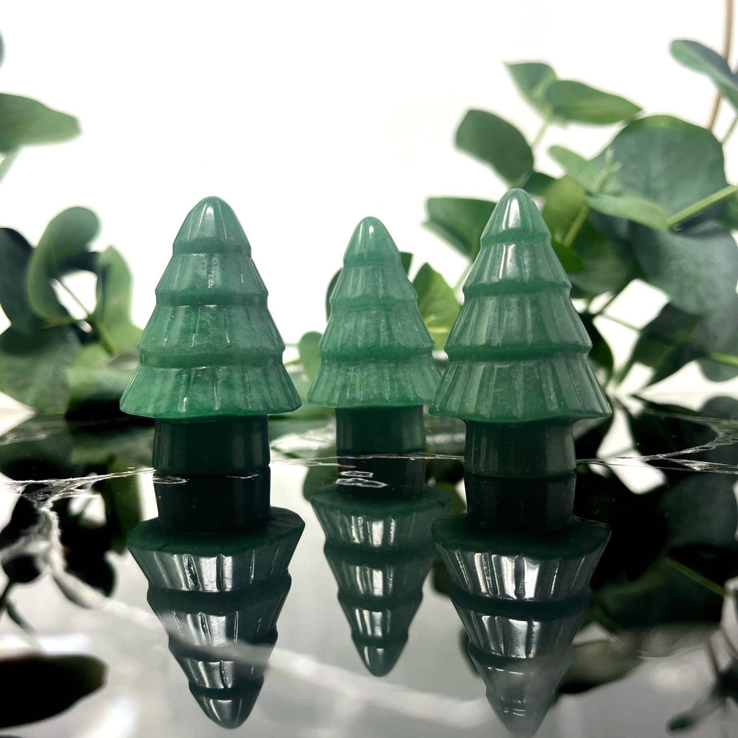 Green Aventurine Christmas Tree Carving (Smooth)