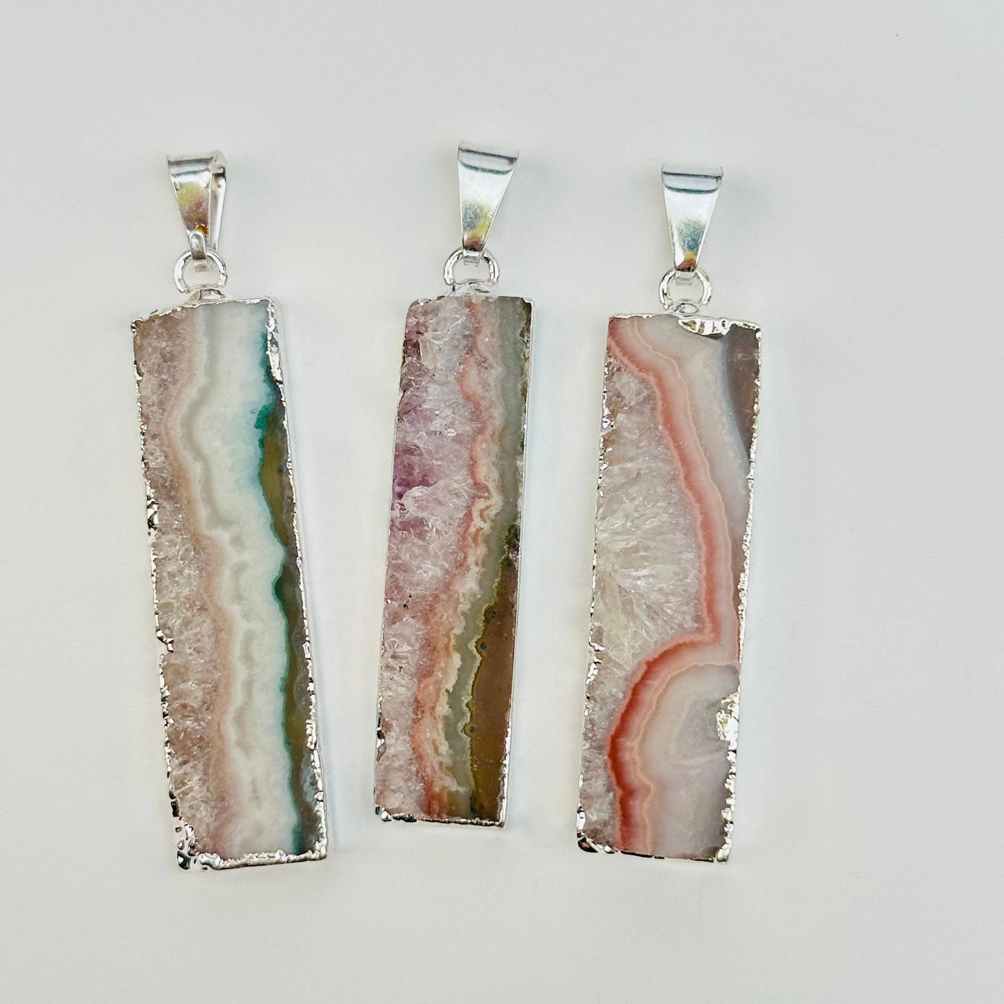 Amethyst Slice Crystal Pendant with Silver Edges