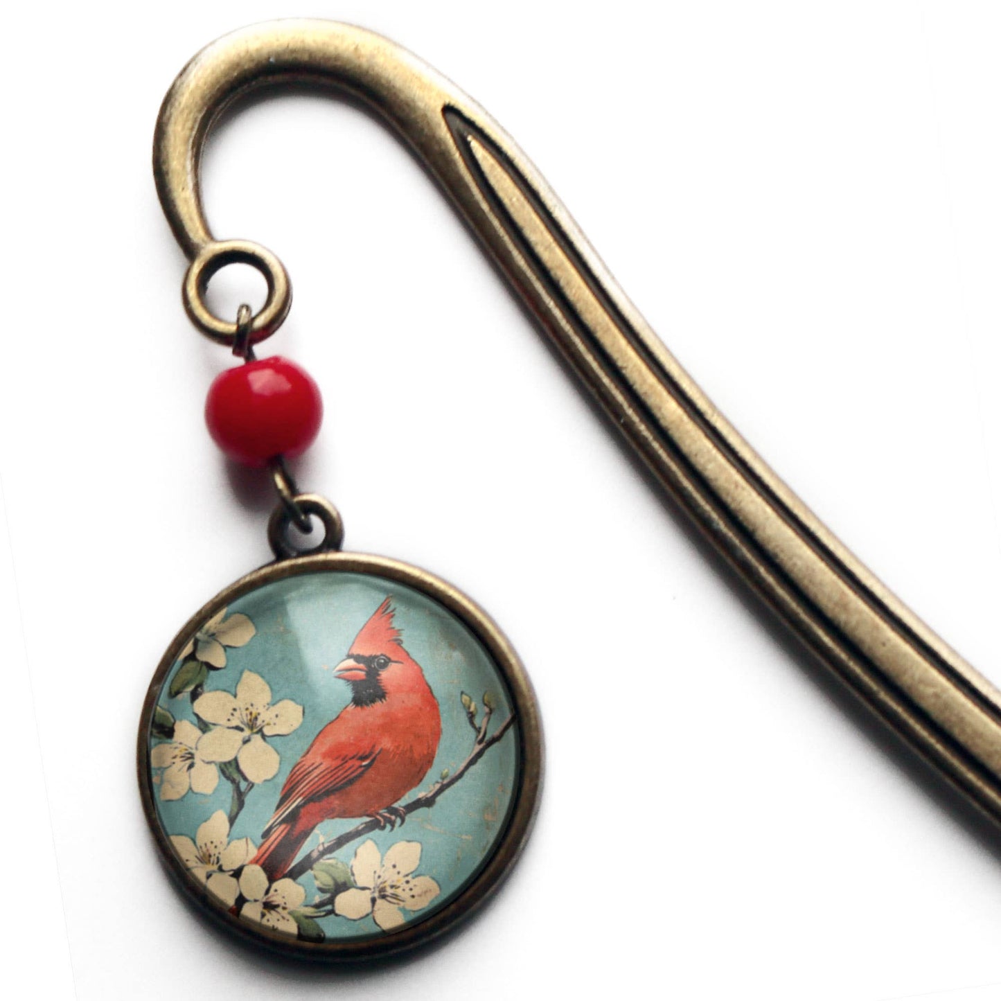 Vintage Cardinal Bronze and Glass Bookmark