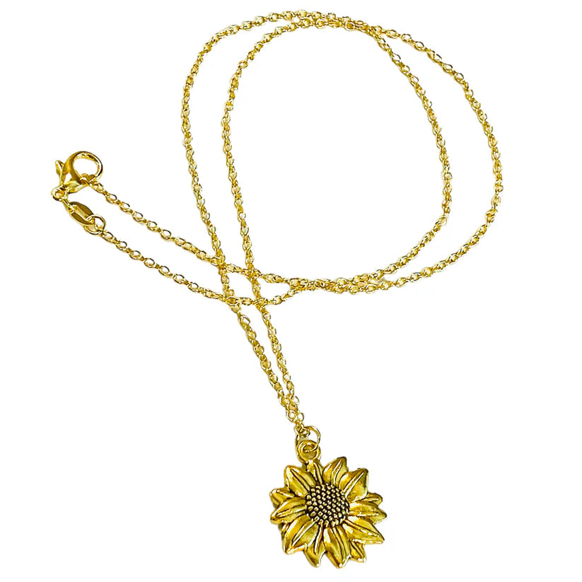 Gold Sunflower Pendant Charm Necklace on Sunflower Card