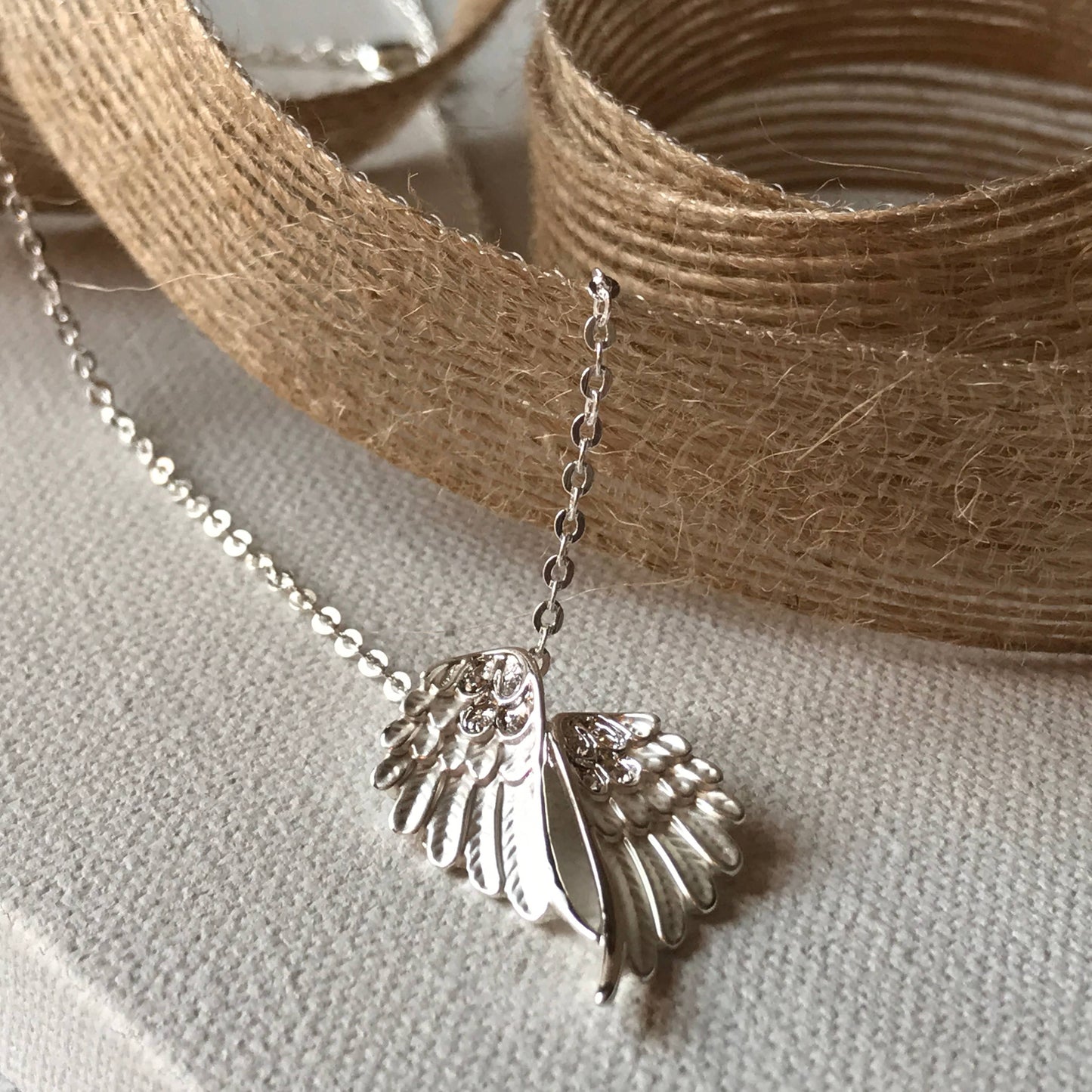 Angel Wings Necklace/Petite, Silver Tone on CARD/Jewelry
