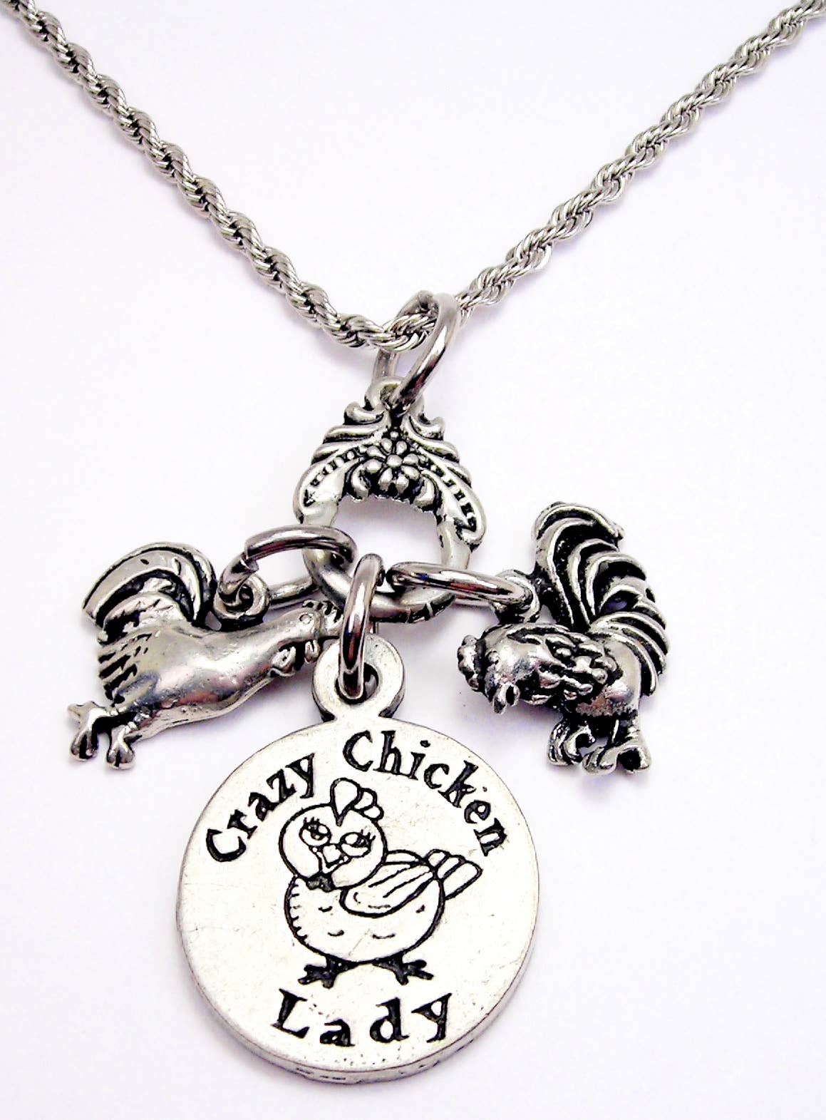 Crazy Chicken Lady rooster chicken Charm Holder Necklace