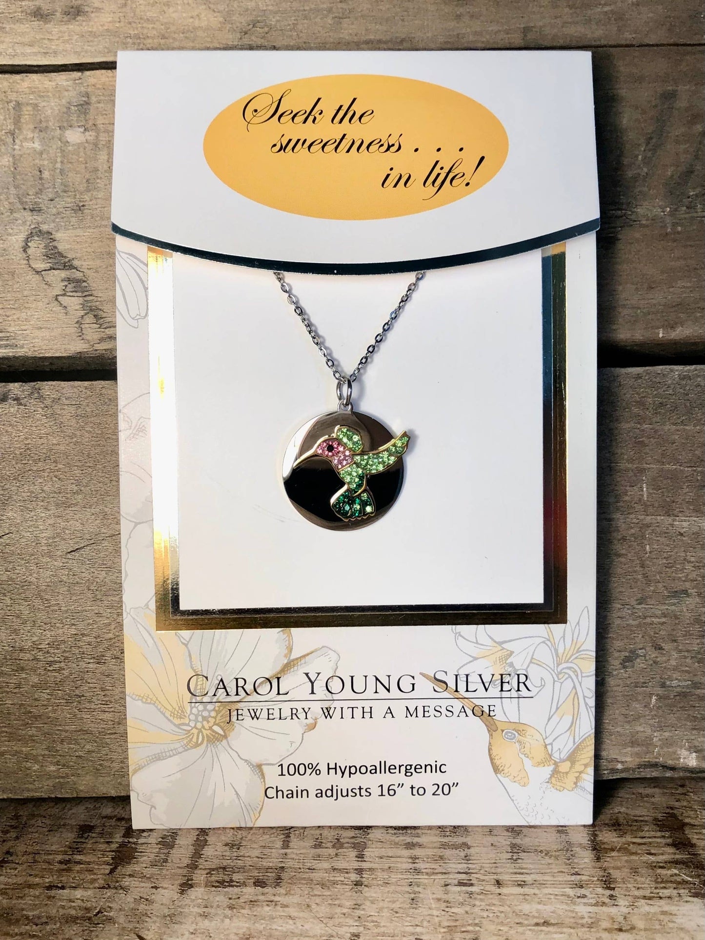 Hummingbird Petite BLING on Disk Necklace