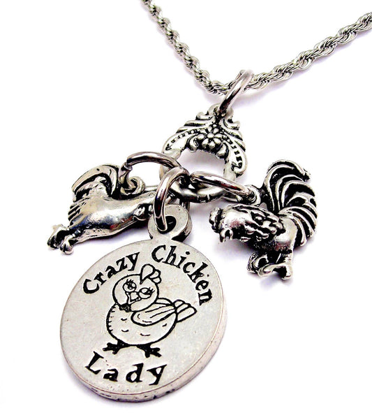 Crazy Chicken Lady rooster chicken Charm Holder Necklace