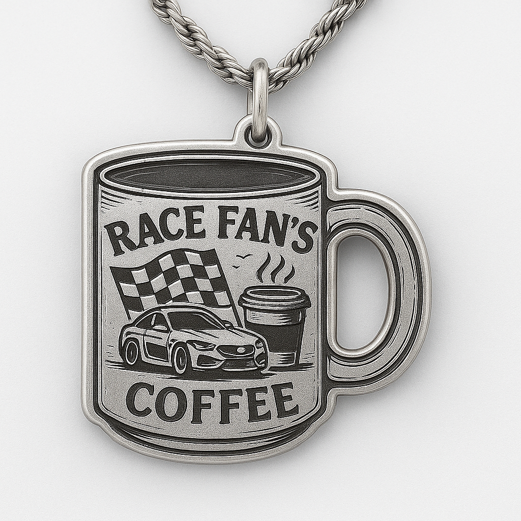 Racing fan's coffee mug cup Chain Necklace racing speedway