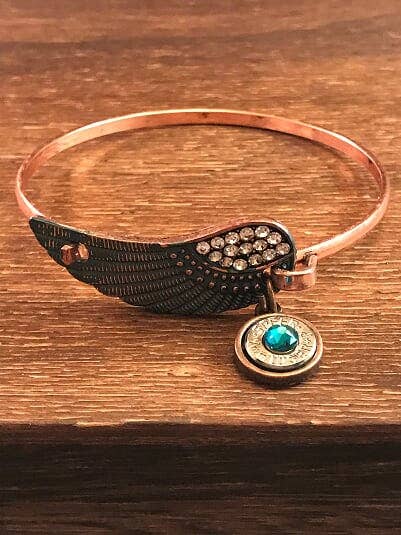 Copper Rhinestone Feather Bullet Bracelet