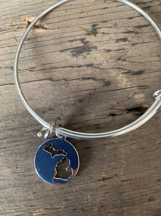 Silver Round Michigan Charm Bracelet
