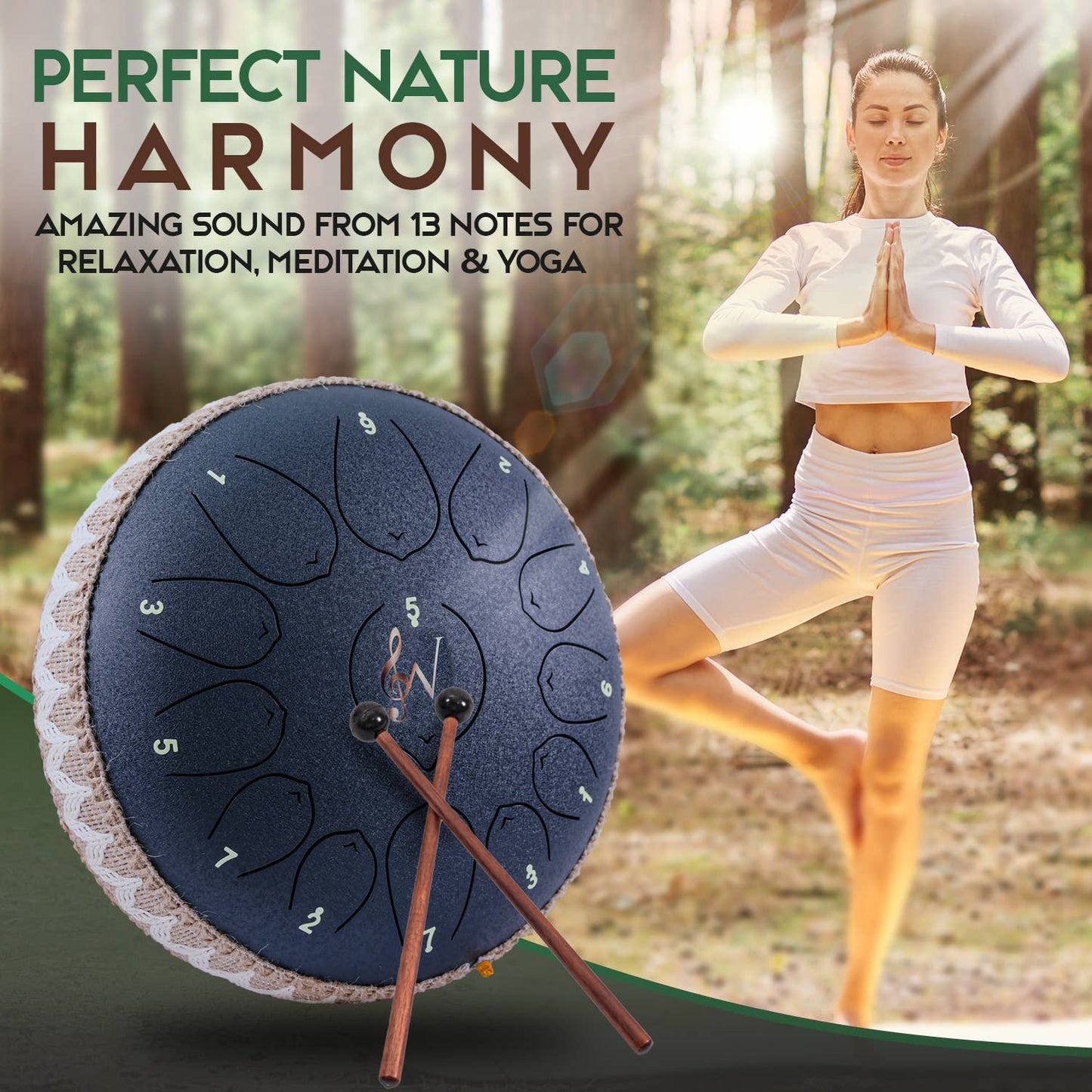 12-Inch Steel Tongue Drum - 13 Notes - Rain Drum - Navy Blue