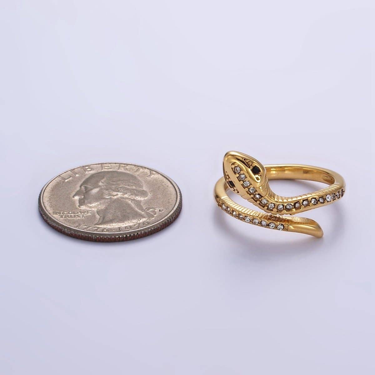 Stainless Steel Micro Paved CZ Serpent Snake Wrap Ring | U044 U045