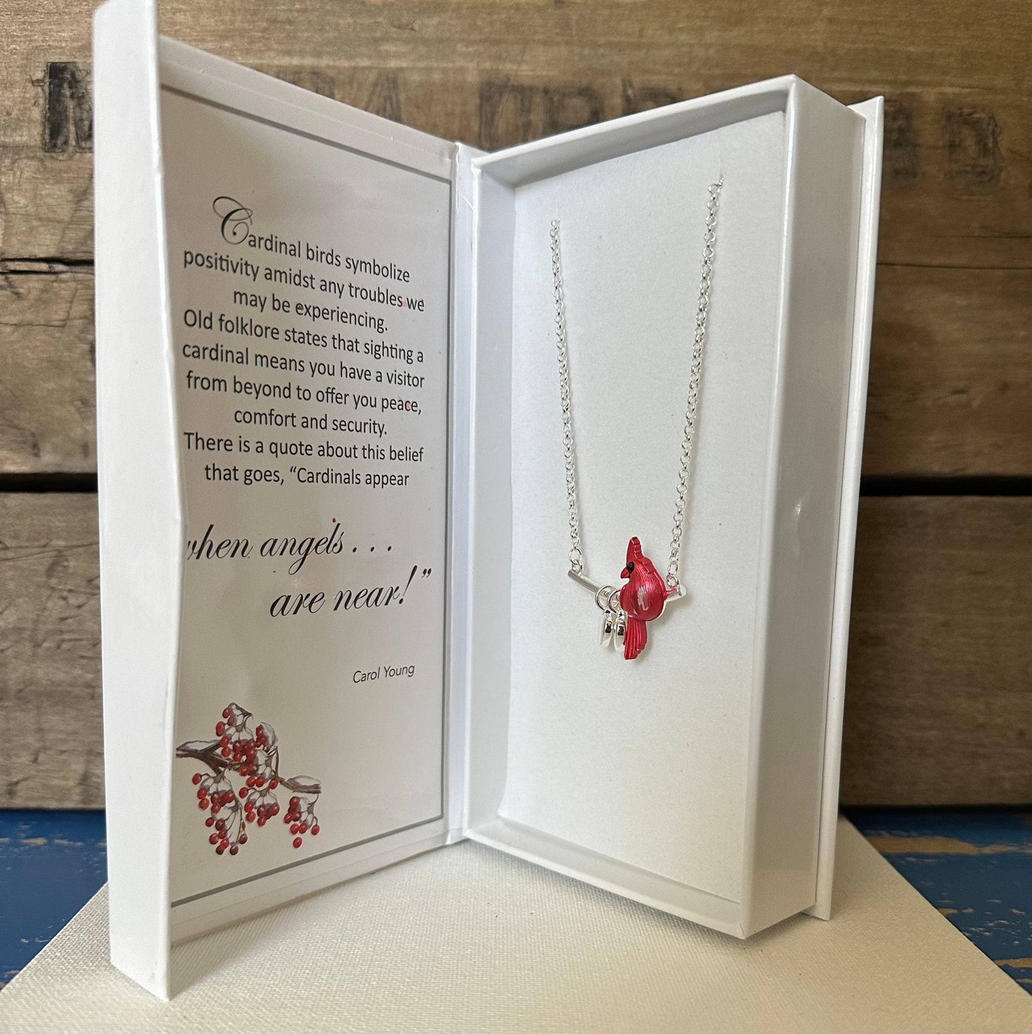 Cardinal with Hearts Jewelry Necklace in Box