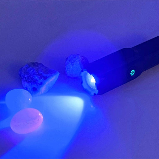 Rechargeable UV Flashlight 365nm with Starter Collection of UV Reactive Gemstones
