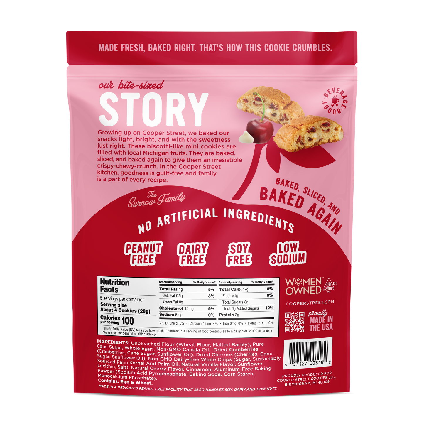 Twice-Baked White Chunk Michigan Cherry Cookies - 5oz
